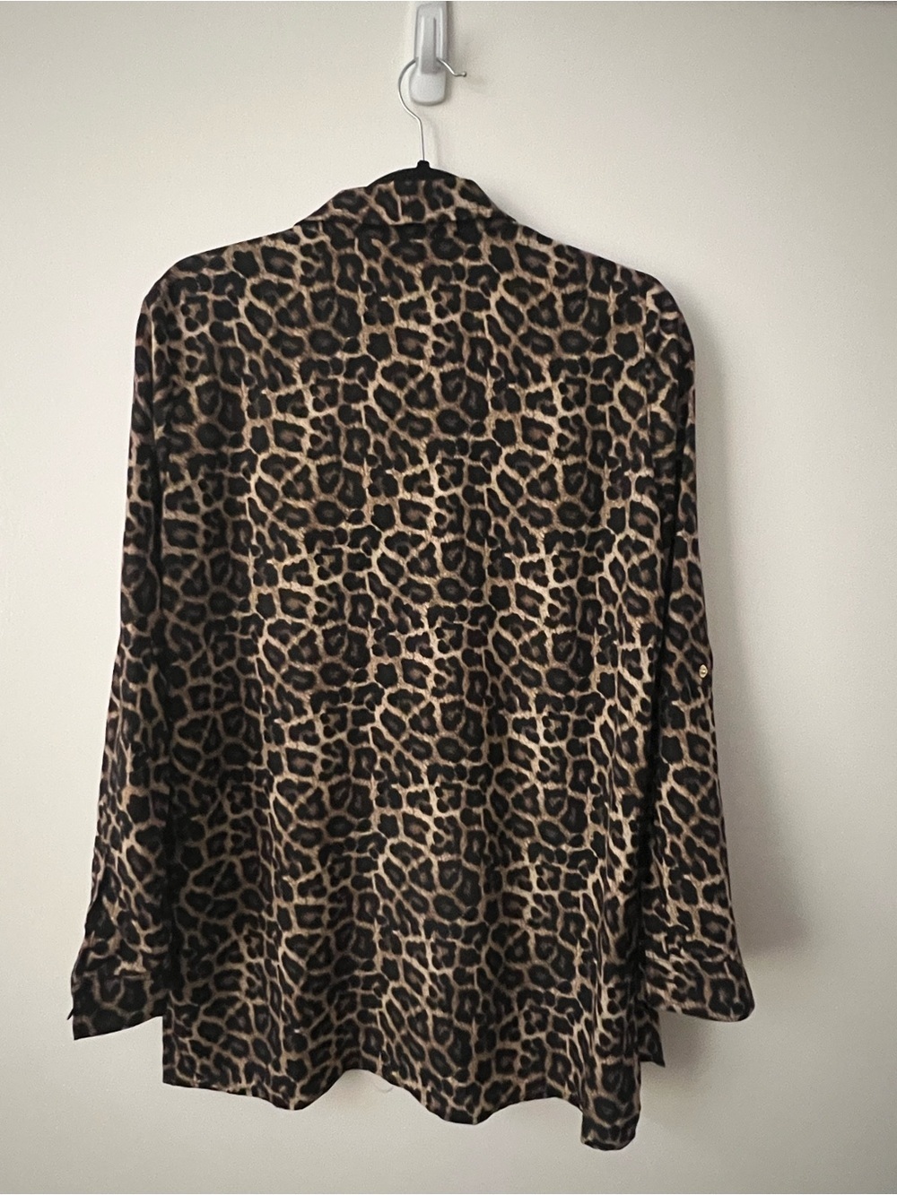 Michael Kors Leopard Print Button-Front Shirt Jacket - Black, Brown, Tan - Picture 4 of 5